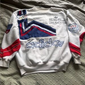 Vinatge Adidas White 1980 Lake Placid winter Olympic Crewneck Sweatshirt Mens L